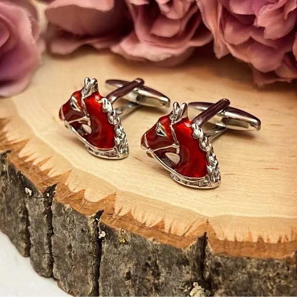 Handsome Bridled Red Chestnut Horse Head Cufflinks - Picture 5 of 16